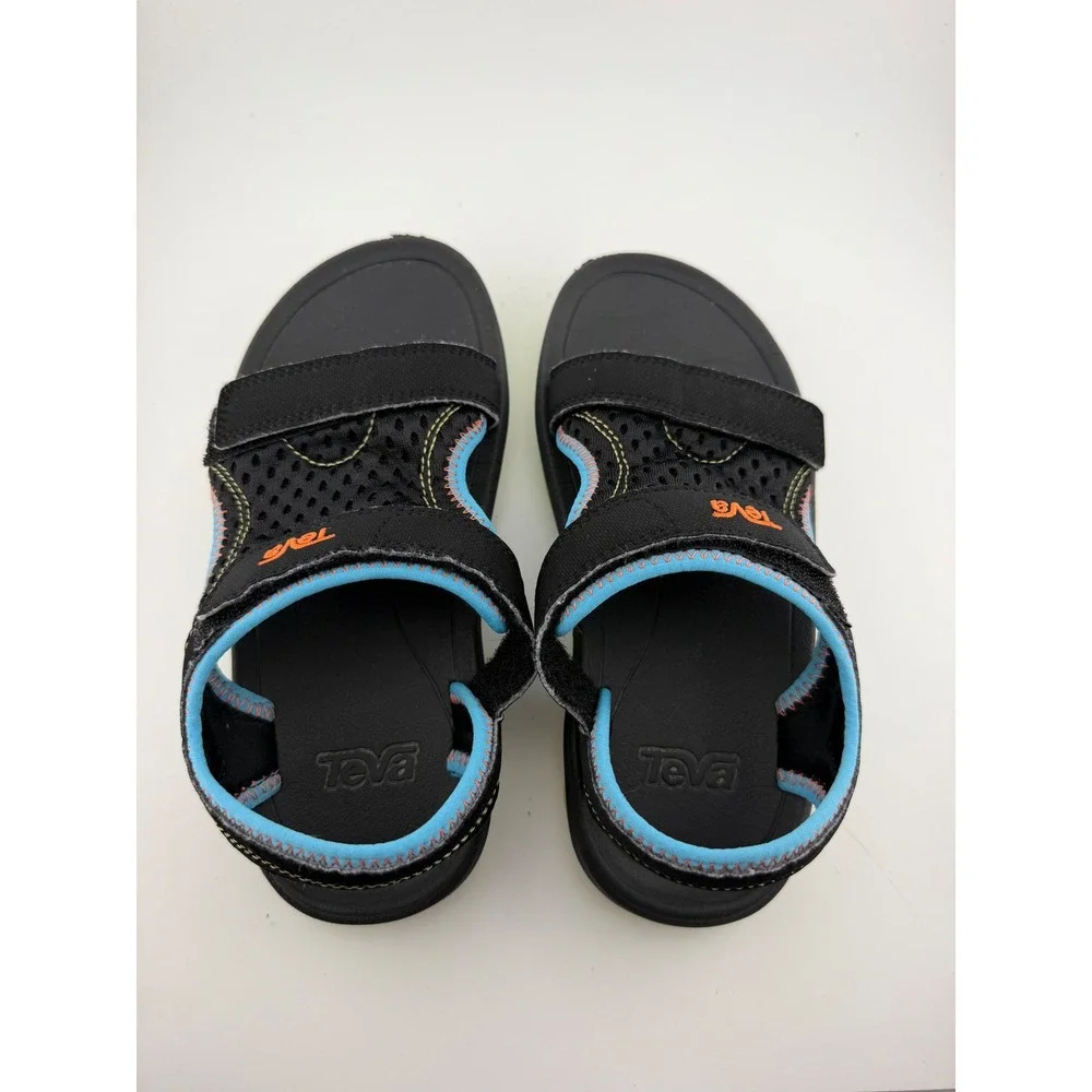 Teva Tanza Sandals Kids Size 1 Black Blue Neon Yellow Water Friendly